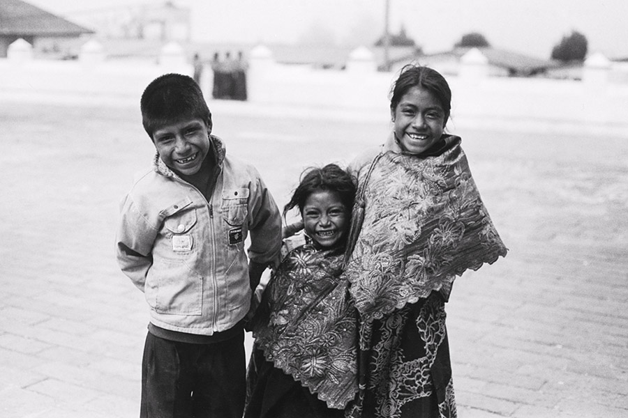 Zinacantan, Mexico 2016: indigenous children in elaborate traditional costume.