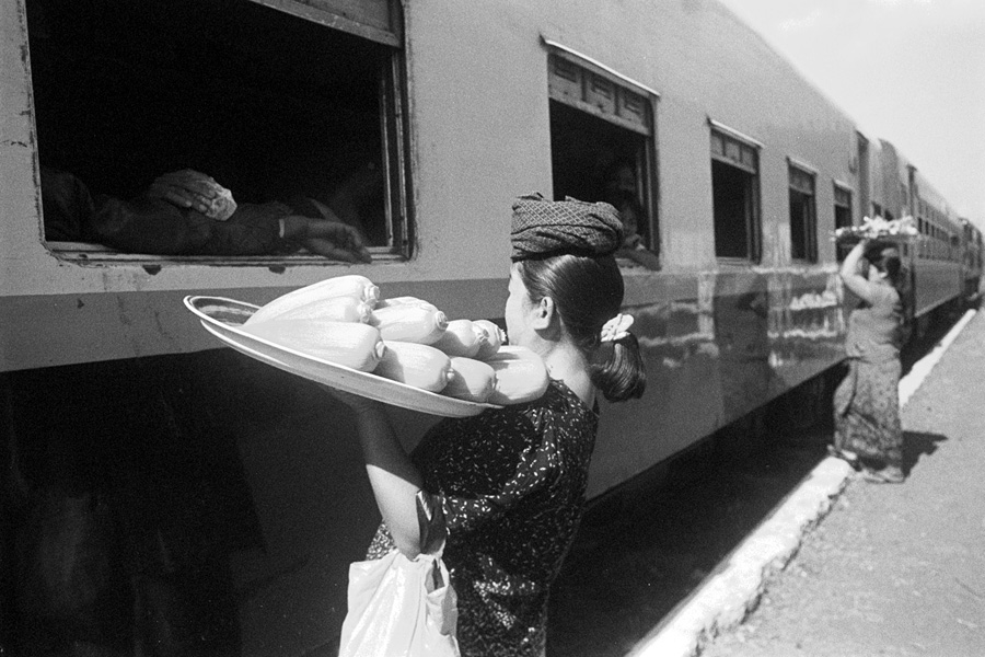 Northern Shan State 2015: Corn vendors along the Mandalay - Lashio train line.