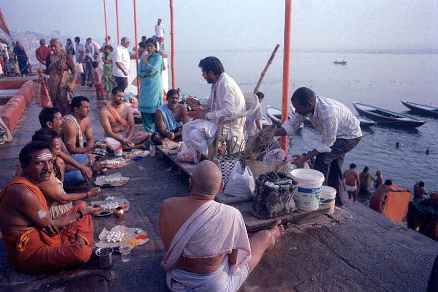 Varanasi, India 2014: Morning prayer ceremony beside the holy Ganges.