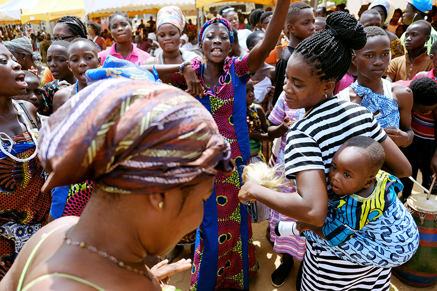 Big Ada, Ghana 2018: revelers at the yearly Asafotufiami Ceremony.