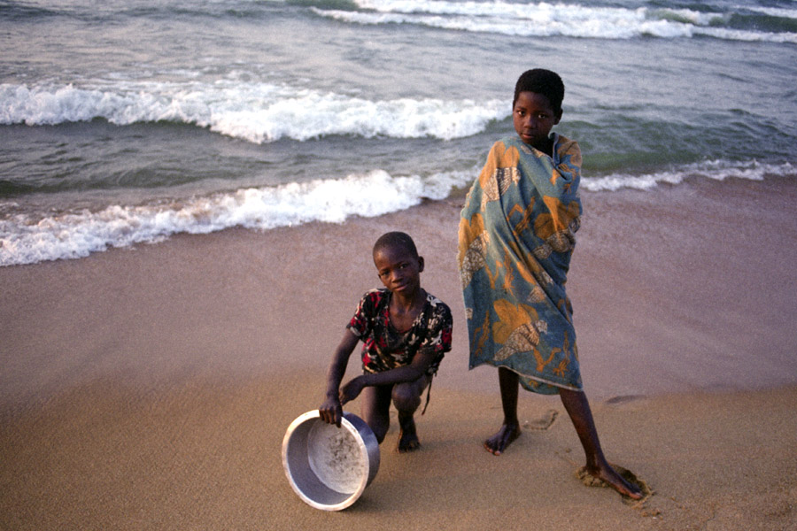 Kande Beach, Malawi 2008: fetching water for household chores from Lake Malawi.
